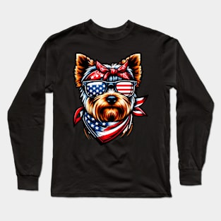 USA 4th Of July Patriotic American Yorkshire Terrier flag us Long Sleeve T-Shirt